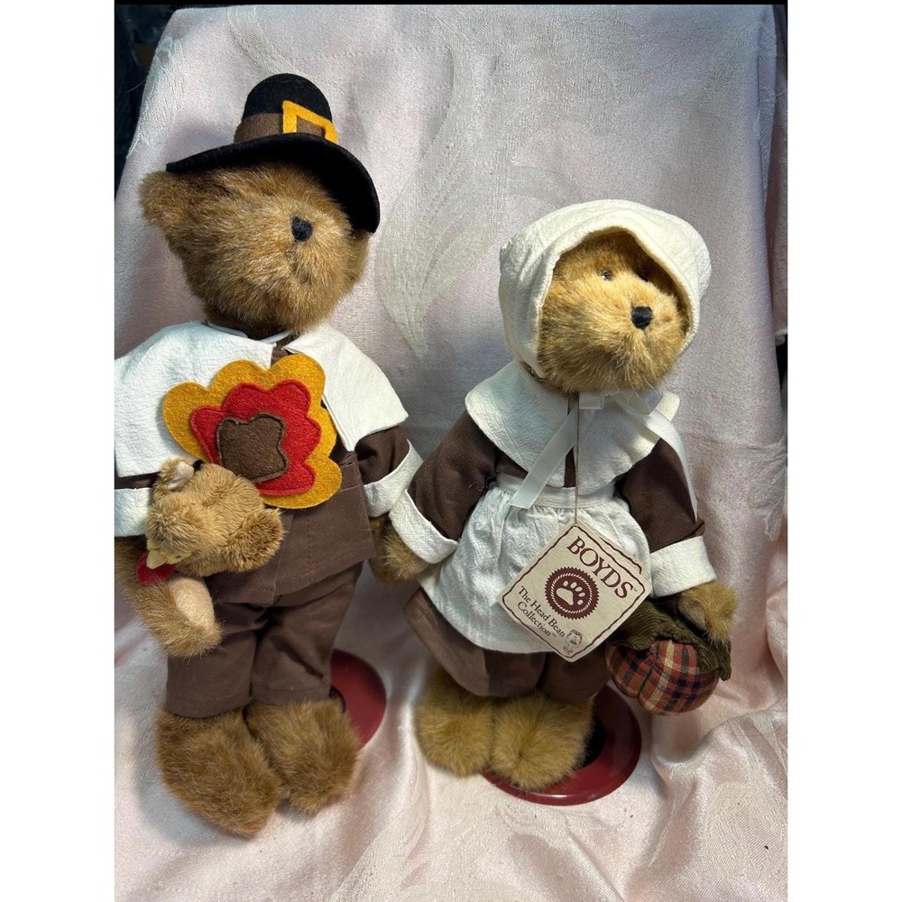 Boyds Bears Alden Harvestbeary Pilgrim Thanksgiving Plush Pair Best Dressed Tag